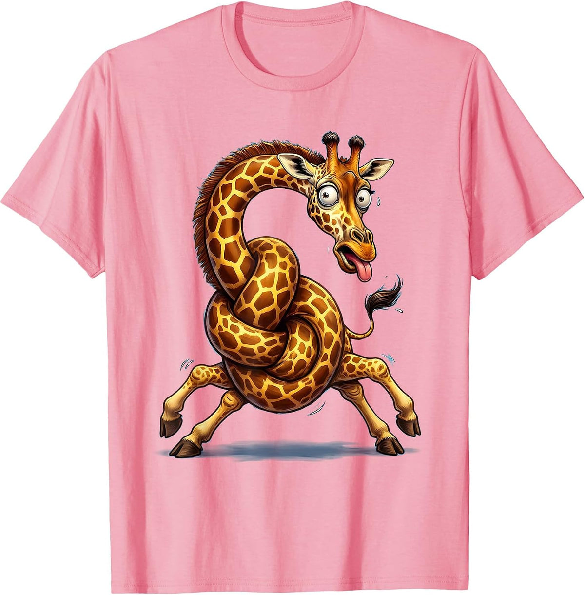 Men's Derpy Giraffe Tangled Neck Funny Animal Art T-Shirt - Pink