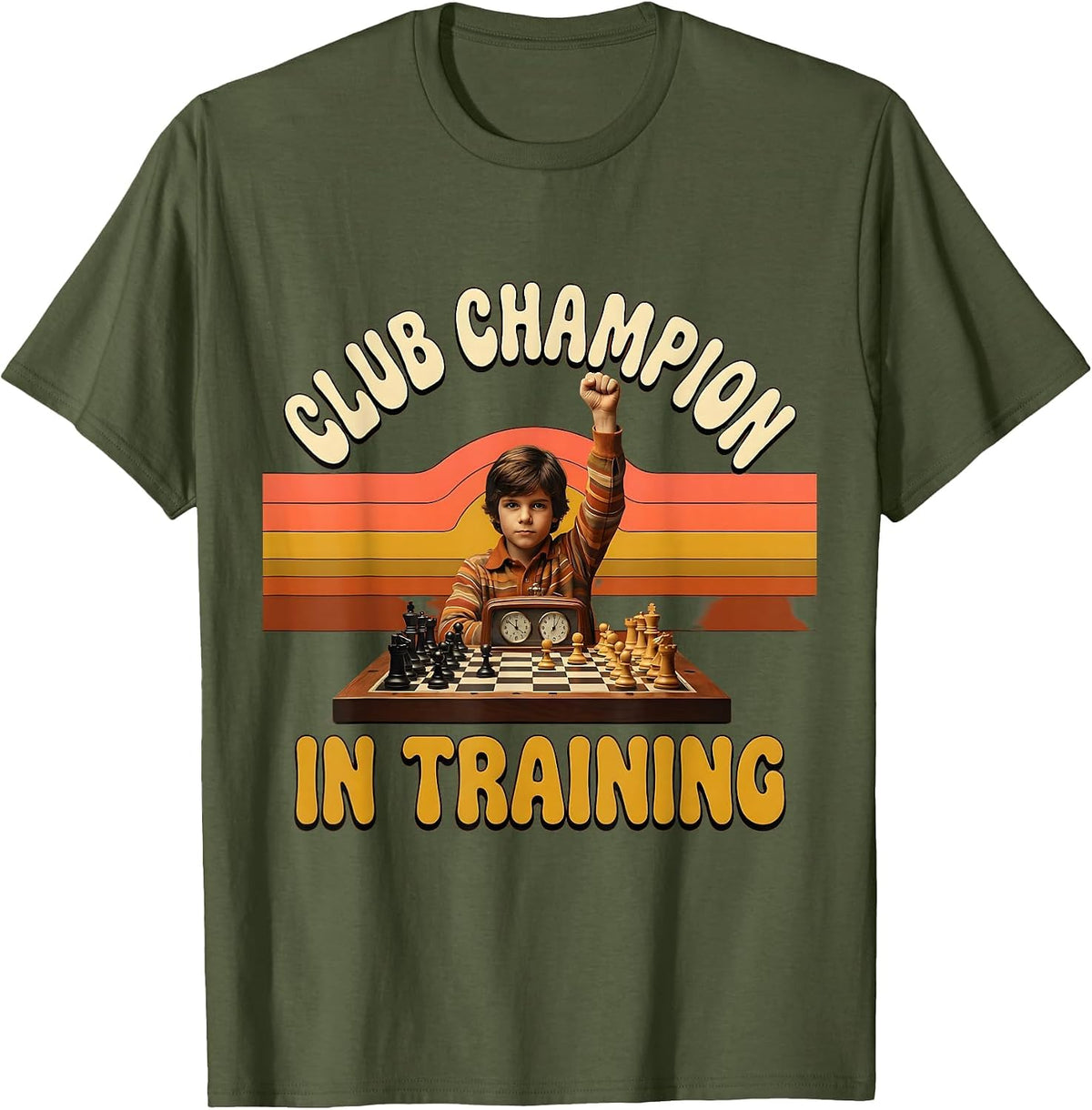 Club Champion In Training Chess Design T-Shirt - Olive Green