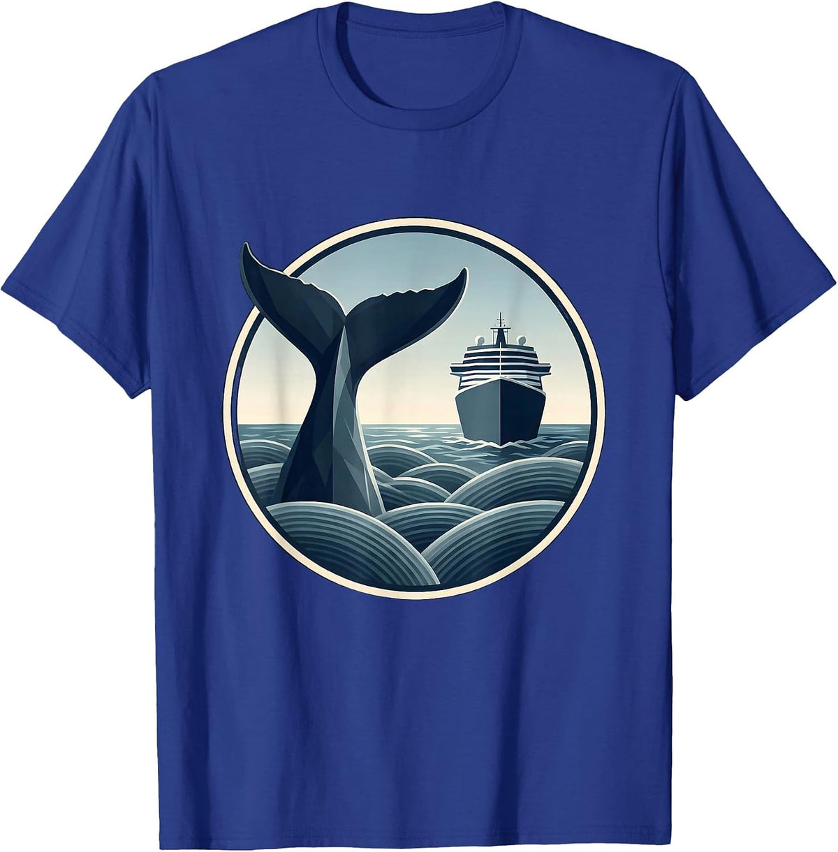 Whale Tail Breaching by Ship Hull Cruise Design T-Shirt - Royal Blue