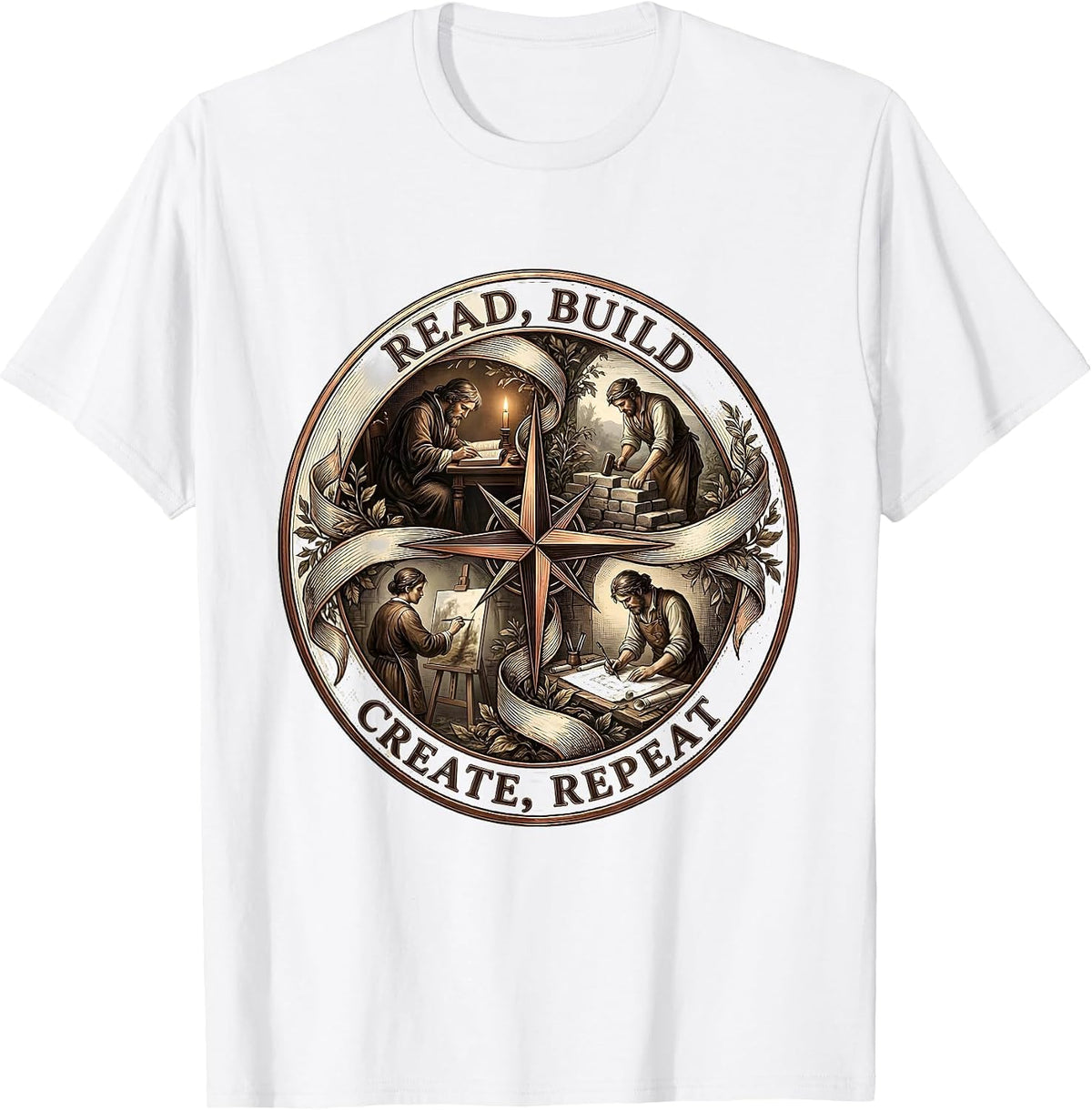 Men's Read Build Create Repeat Renaissance Men Design T-Shirt - White