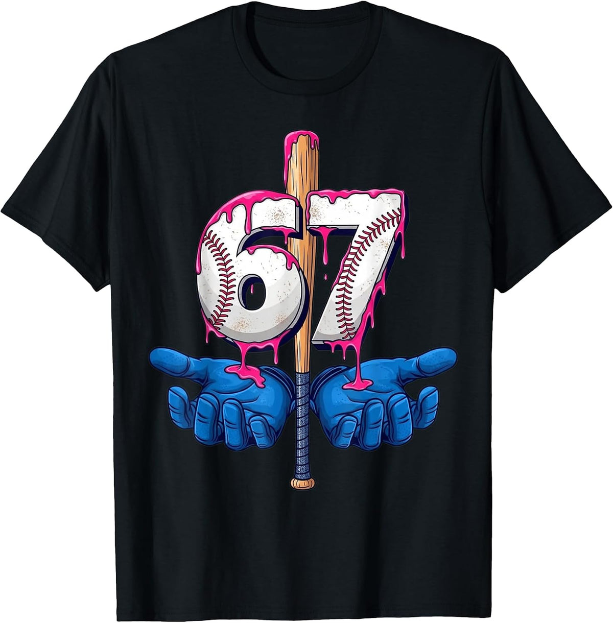 Baseball 67 Six Seven Funny Gen Alpha Meme Drip T-Shirt - Black