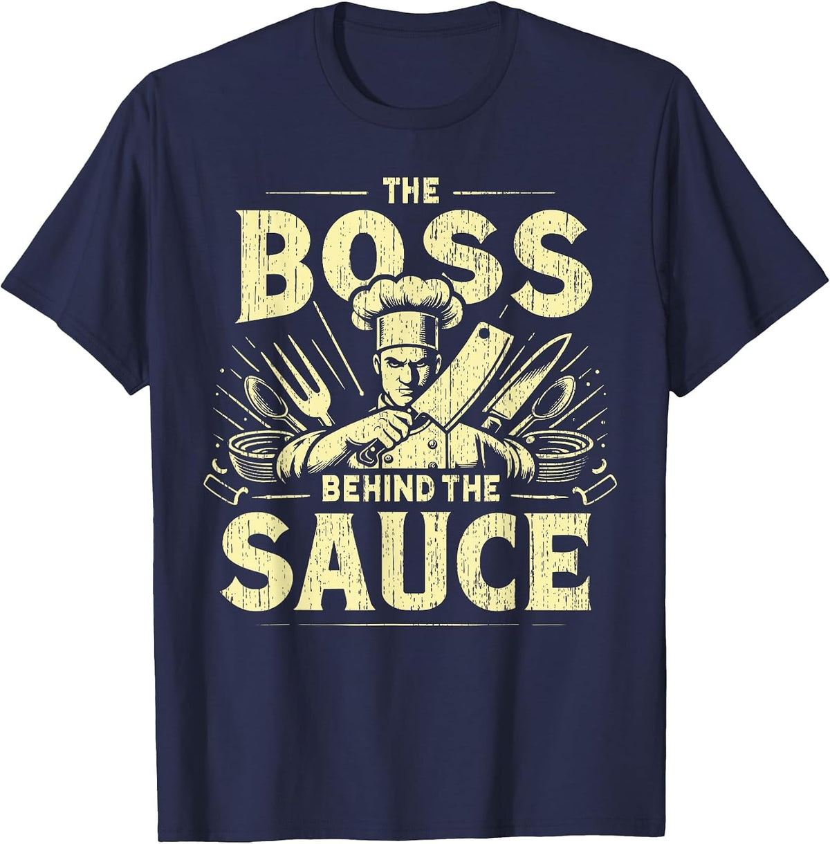 The Boss Behind the Sauce Chef T-Shirt - Navy Blue
