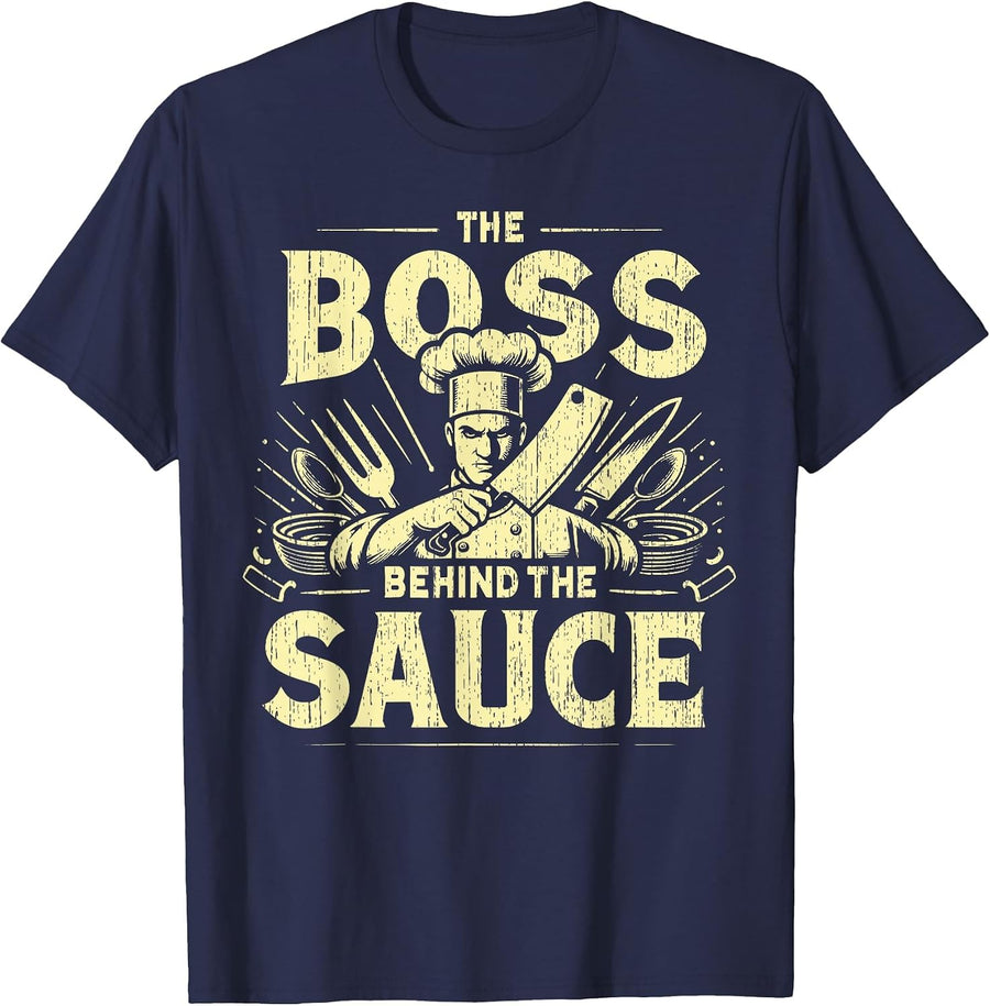 The Boss Behind the Sauce Chef T-Shirt - Navy Blue