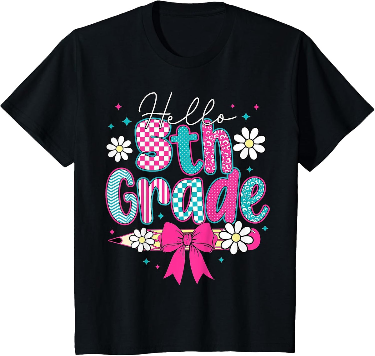 Hello Fifth Grade Team 5th Grade Back to School Boys Girls T-Shirt - Black