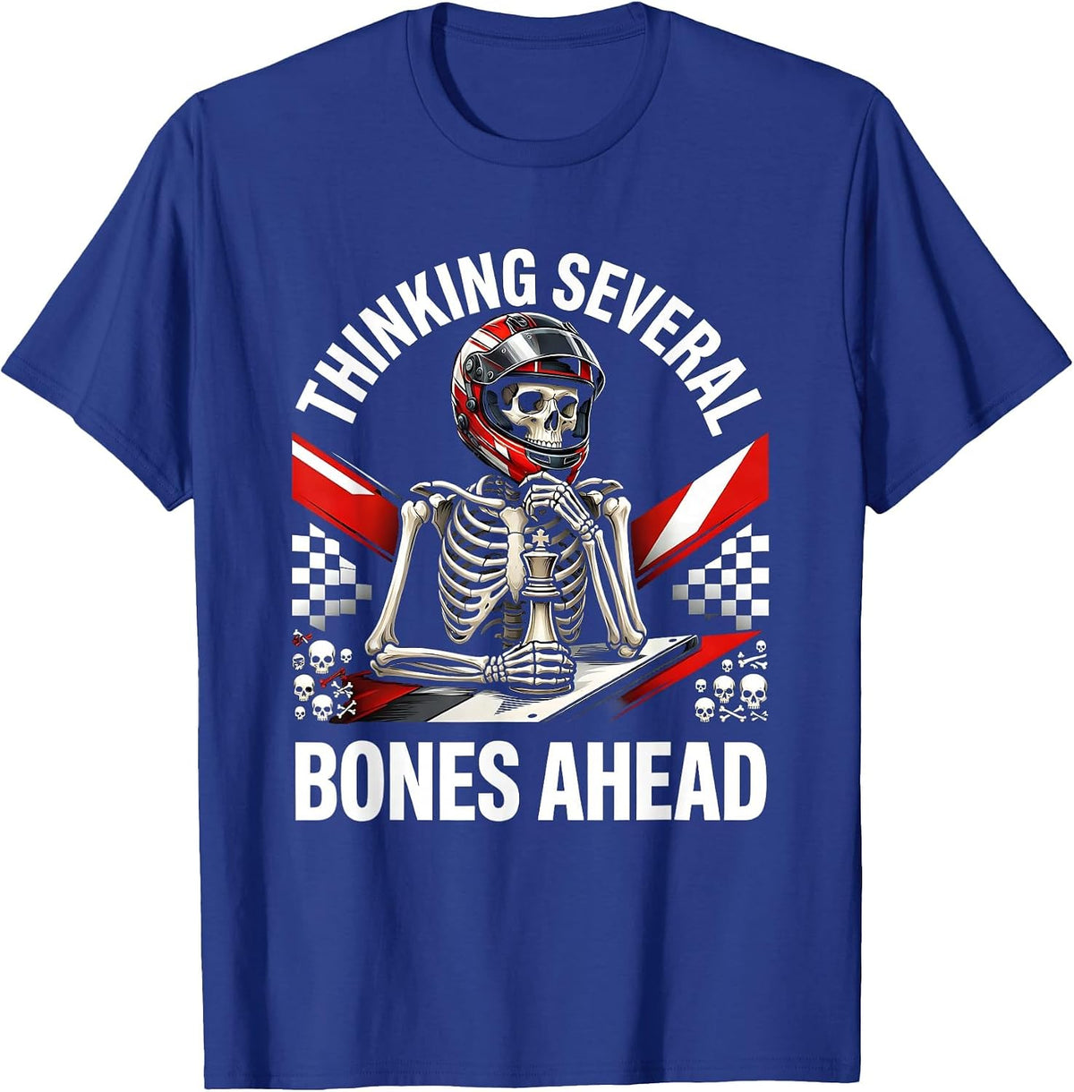 Men's Halloween Skeleton Chess Player Thinking Design T-Shirt - Royal Blue
