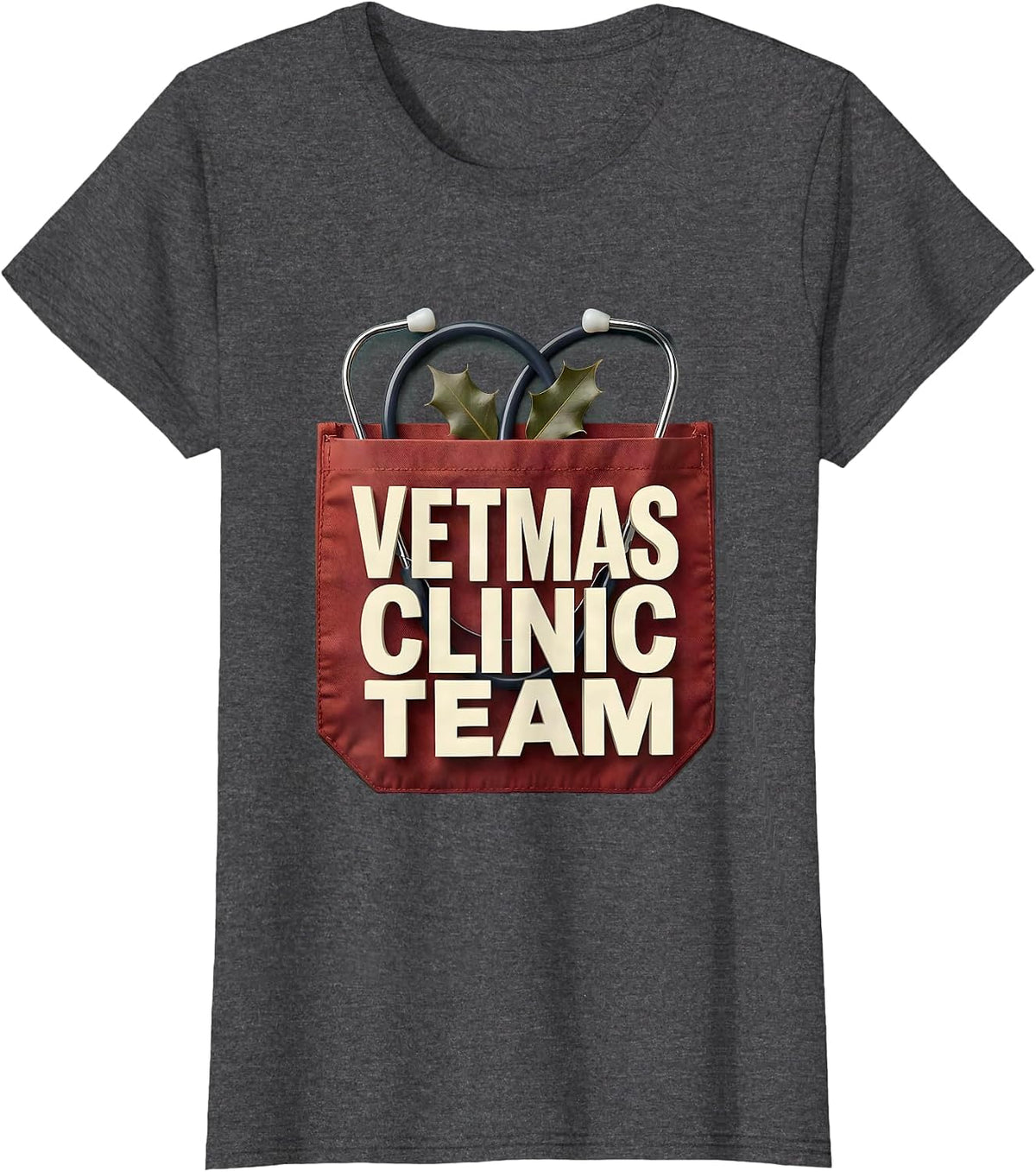 Women's Vetmas Clinic Team Funny Vet Tech Christmas Veterinary Crew T-Shirt - Dark Heather Grey