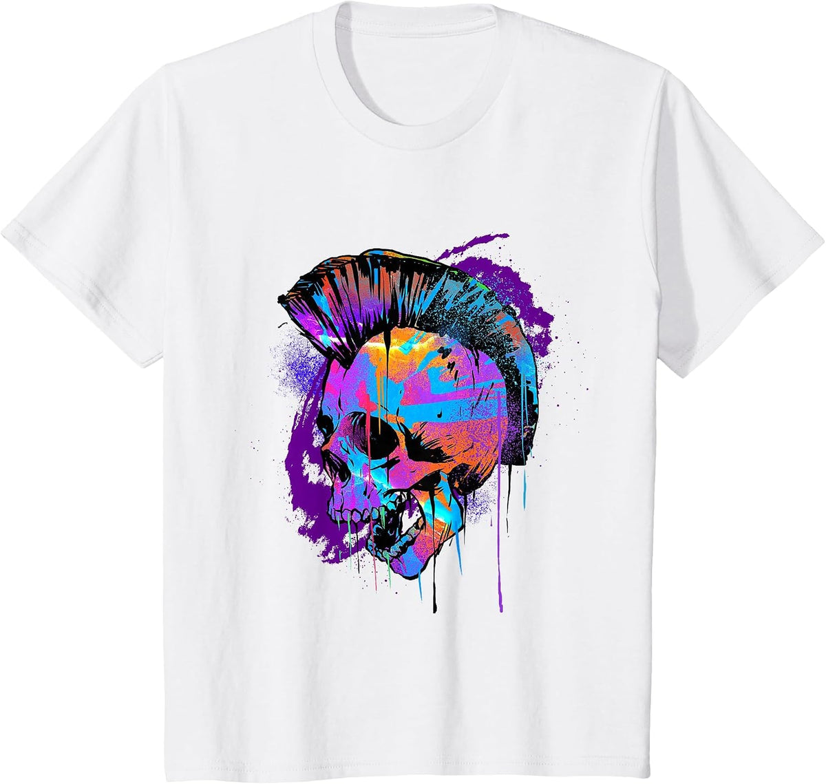 Pop Art Mohawk Skull Punk Rock Band Heavy Metal Rocker Goth T-Shirt - White