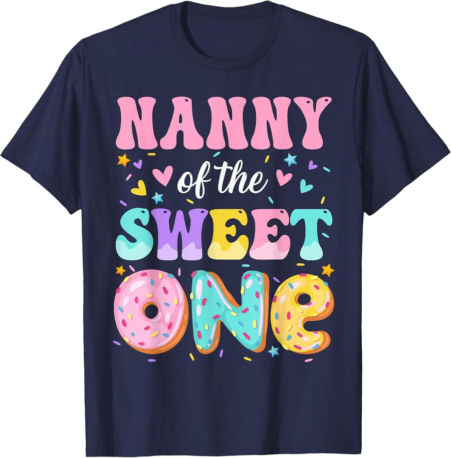 Nanny of The Sweet One 1st Birthday Donut Bday Party T-Shirt - Navy Blue