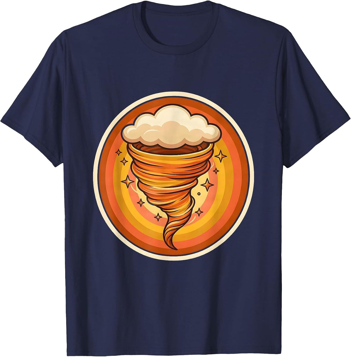 Men's Sealed Tornado Badge Retro 70s Storm Chaser Meteorology T-Shirt - Navy Blue