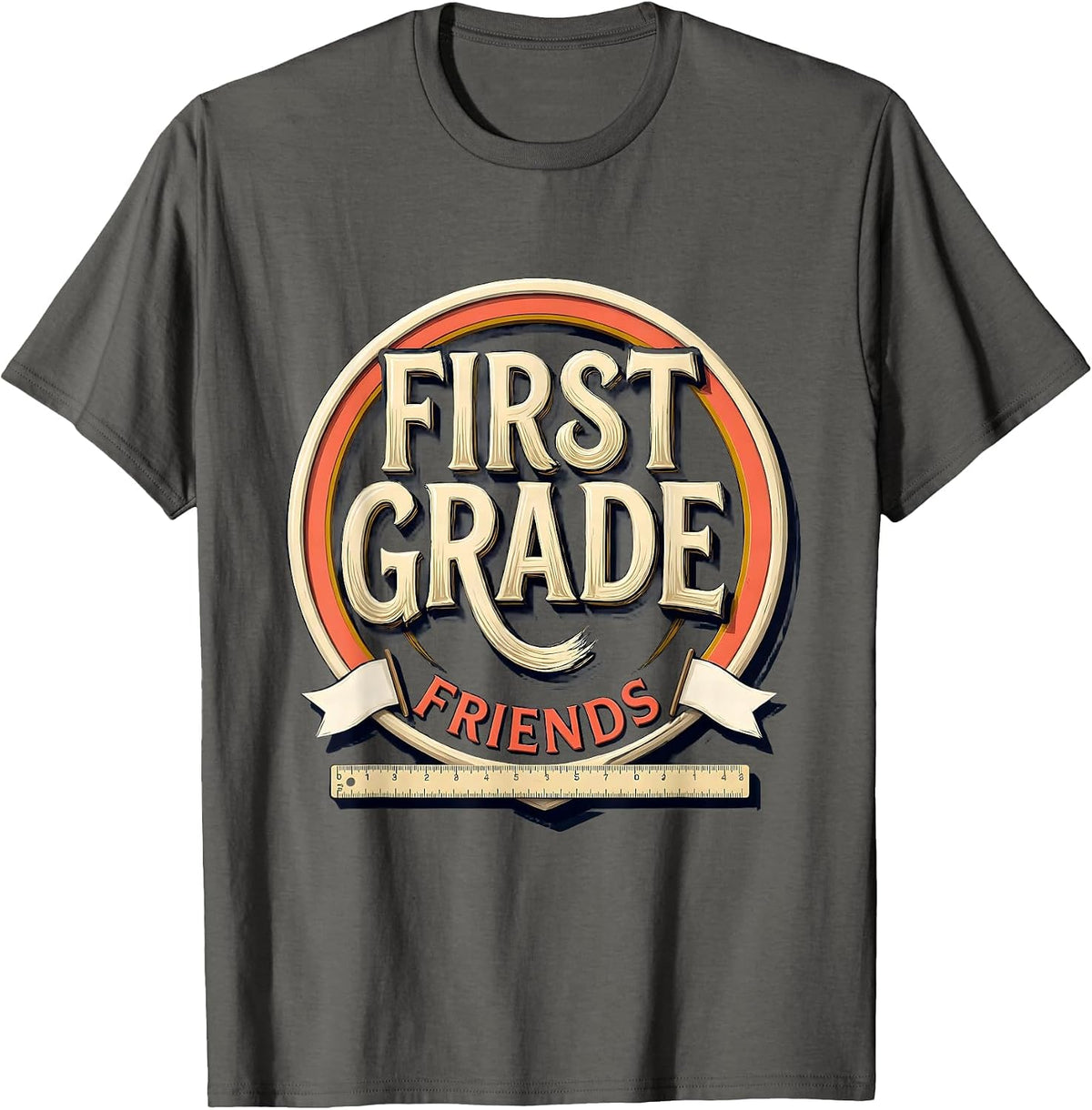 Men's First Grade Friends Playful Back to School Grade Level Team T-Shirt - Asphalt Grey