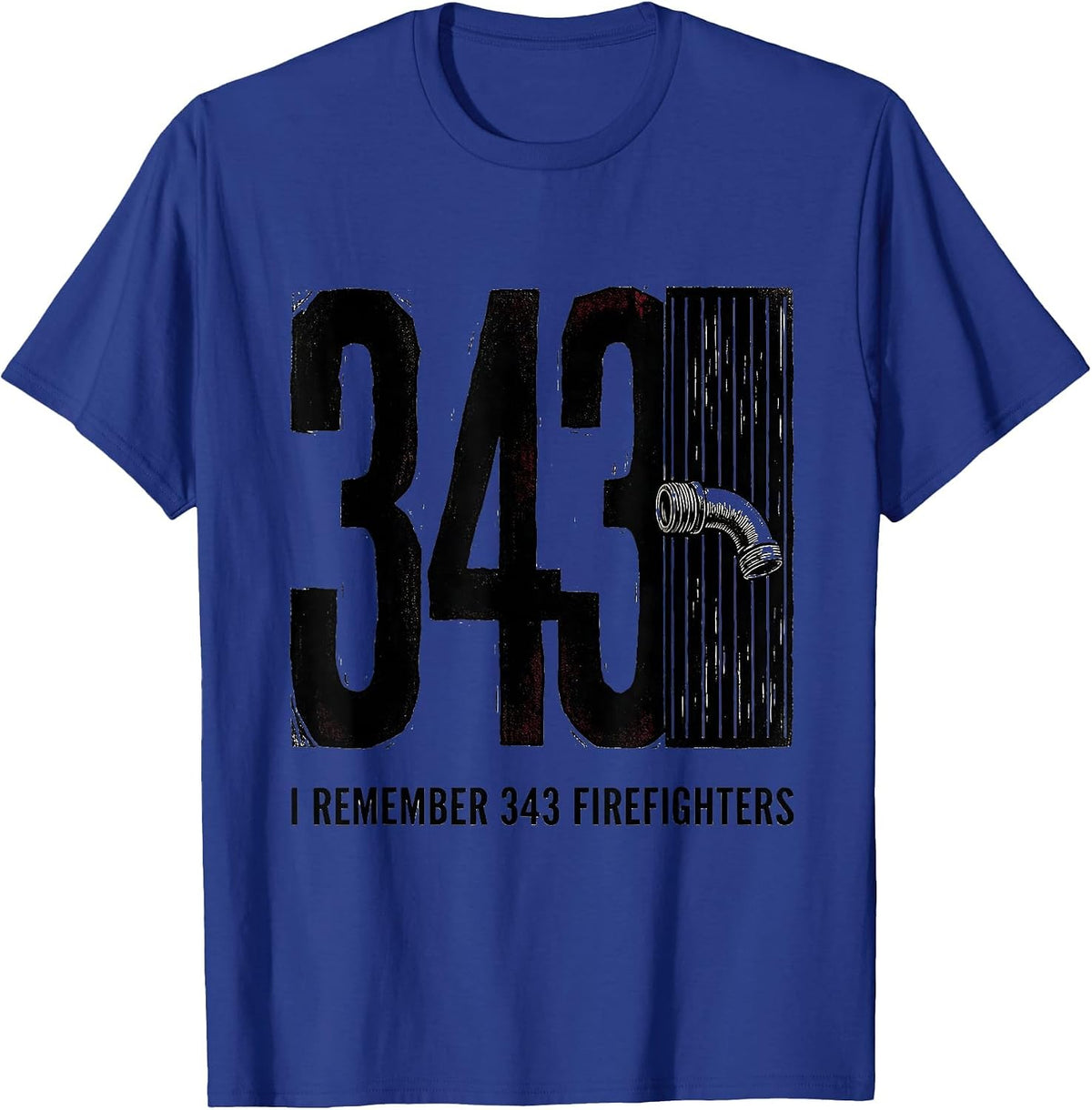 I Remember 343 Firefighters Linocut Firefighter Tribute T-Shirt - Royal Blue