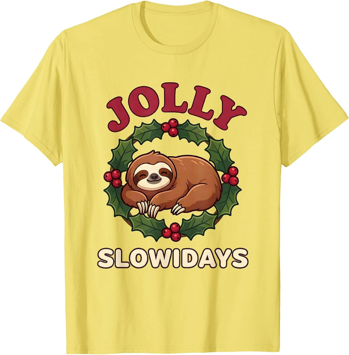 Men's Jolly Slowidays Cute Kawaii Sloth Lover Funny Christmas T-Shirt - Lemon Yellow