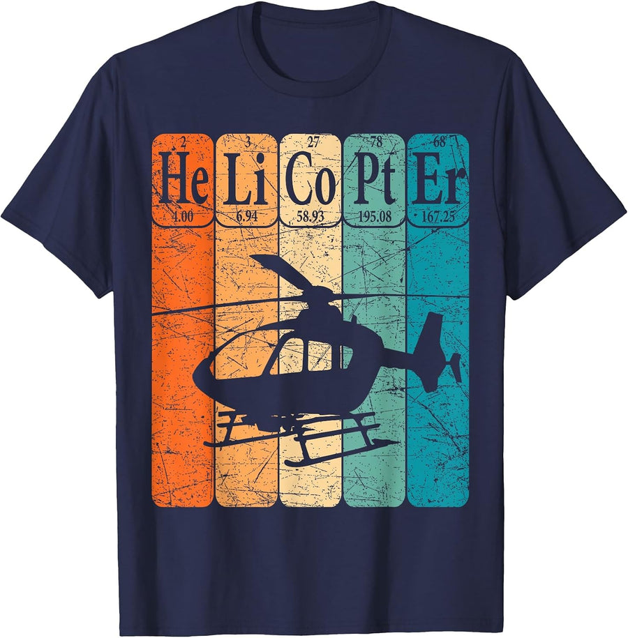 Helicopter Periodic Table Elements Aviation Helicopter Pilot T-Shirt - Navy Blue