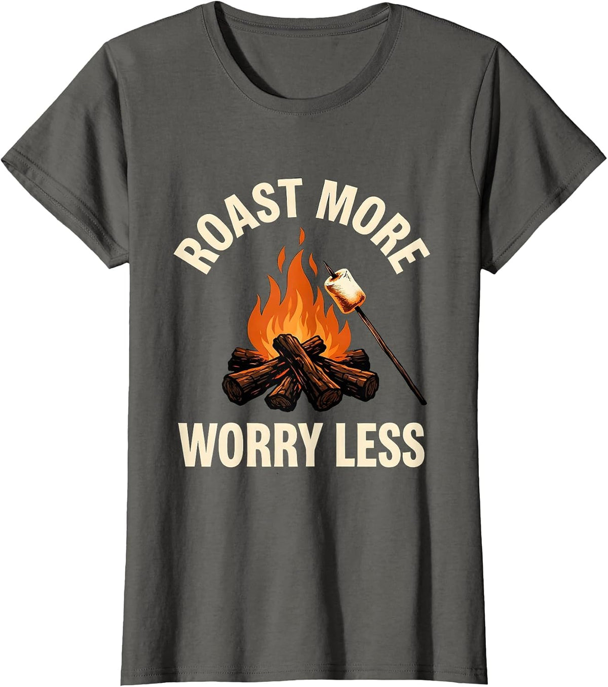 Women's Roast More Worry Less Coffee Lover Design T-Shirt - Asphalt Grey