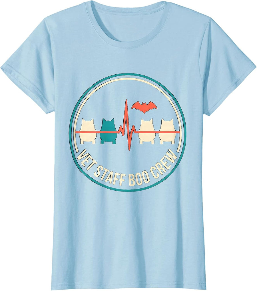 Women's Vet Staff Boo Crew Funny Vet Tech Halloween Season T-Shirt - Baby Blue