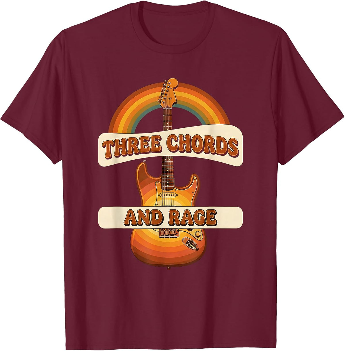 Men's Three Chords and Rage Punk Rock Design T-Shirt - Burgundy