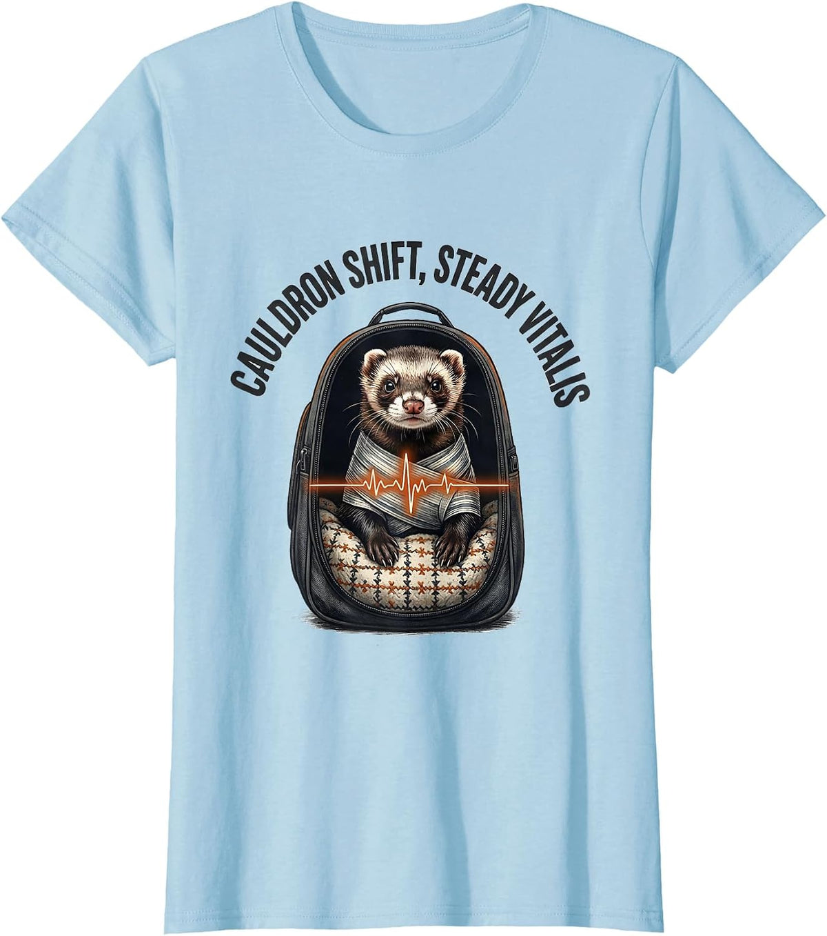 Women's Cauldron Shift Steady Vitals Funny Vet Tech Veterinary T-Shirt - Baby Blue