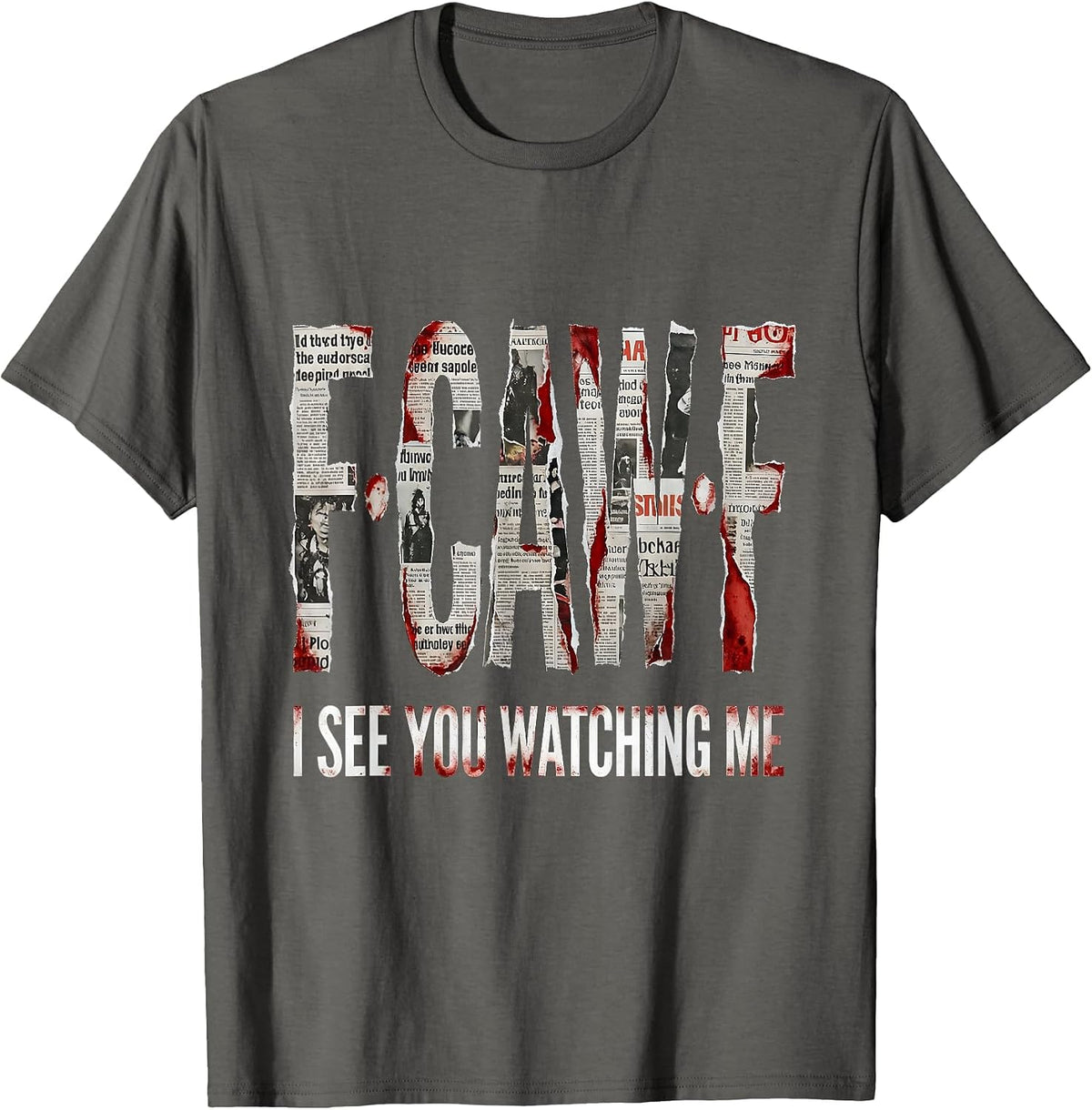 I See You Watching Me Bold Graphic Design T-Shirt - Asphalt Grey