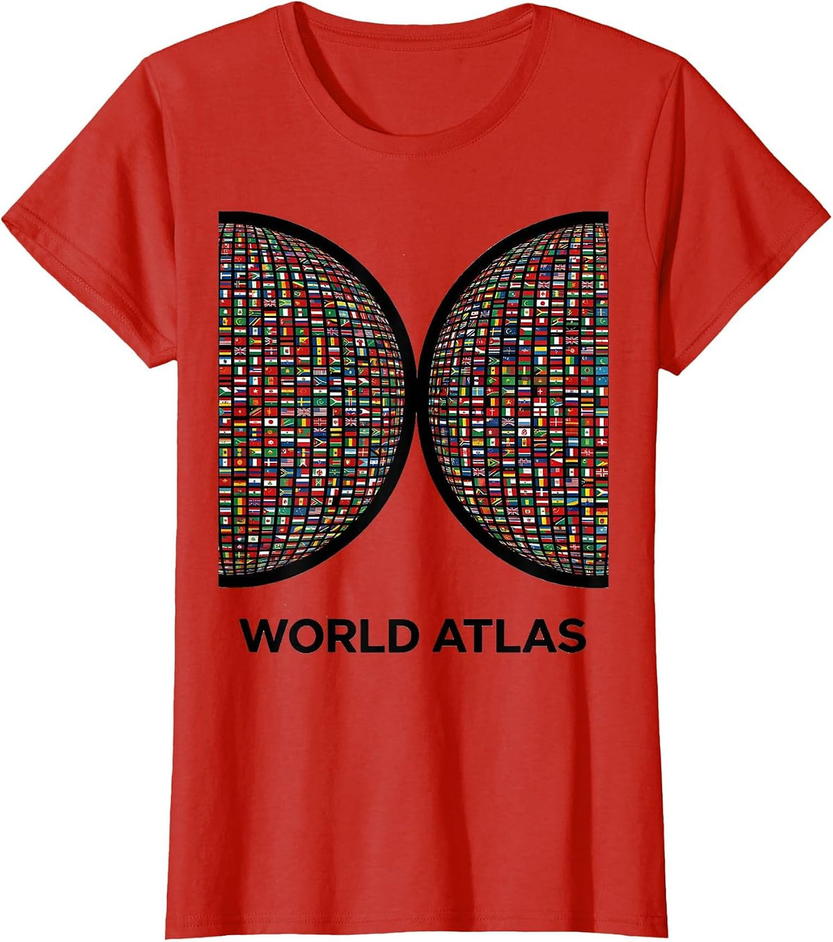 World Atlas Geometric Global Flags Design T-Shirt - Red
