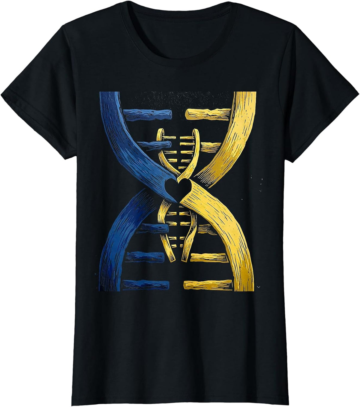 Women's Chromosome Interlock Heartfelt Down Syndrome Support T-Shirt - Black