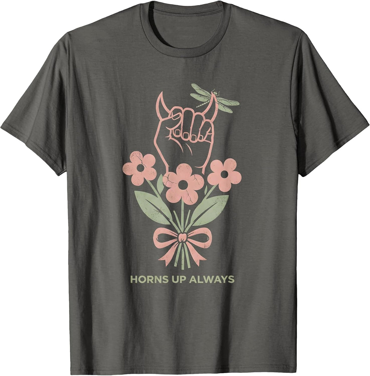 Horns Up Always Metal Band Graphic Design T-Shirt, Men, Asphalt Grey, X-Large - As Pictured