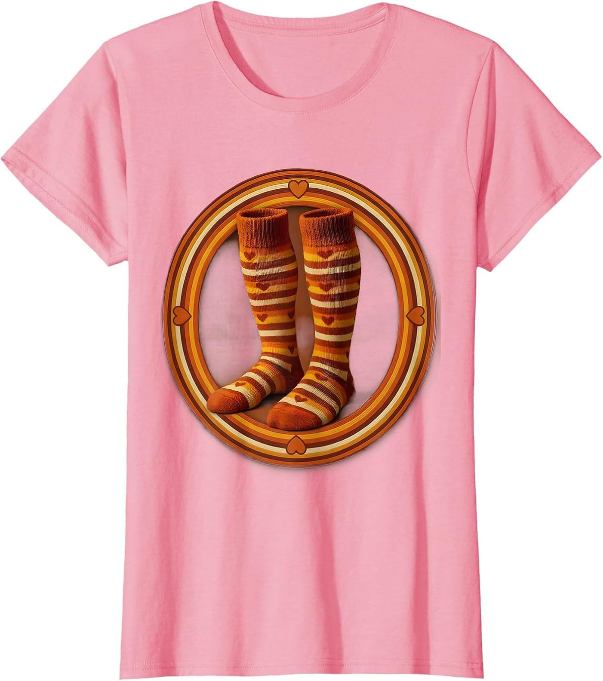 Women's Down Syndrome Awareness Striped Socks with Hearts T-Shirt - Pink
