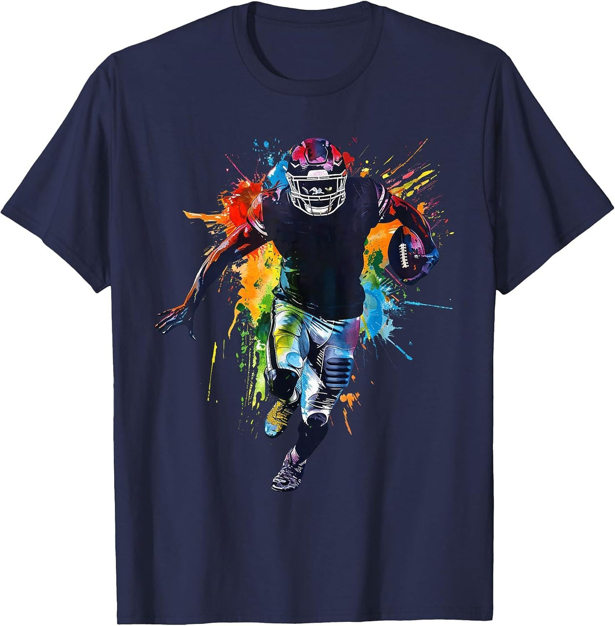 American Football Player Colorful Graphic T-Shirt - Navy Blue