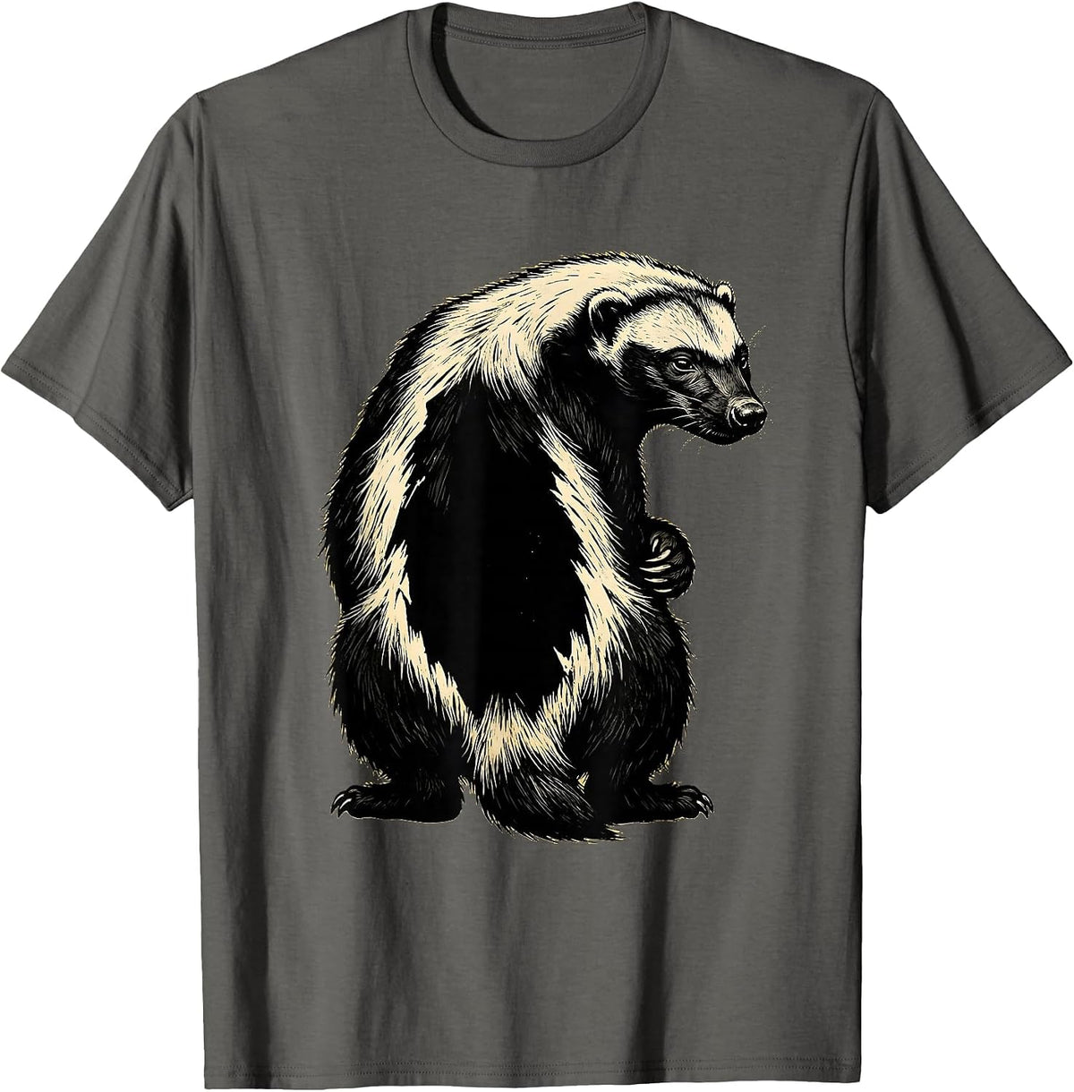 Men's Honey Badger Linocut Funny Animal Humor T-Shirt - Asphalt Grey