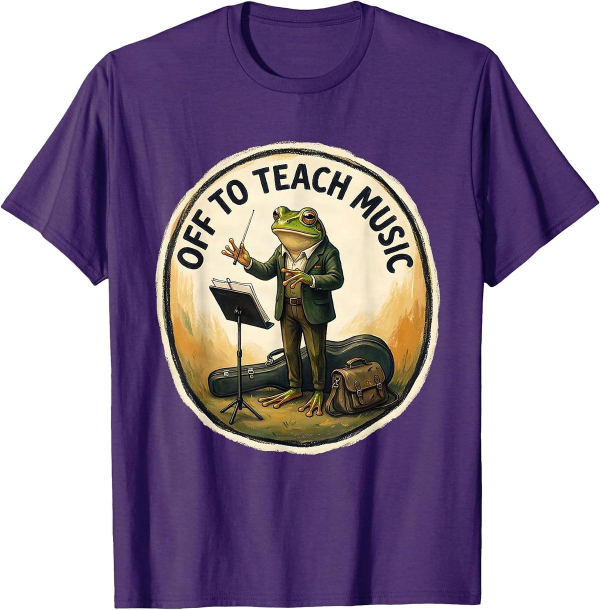 Off To Teach Music Funny Frog Music Teacher Back To School T-Shirt - Purple