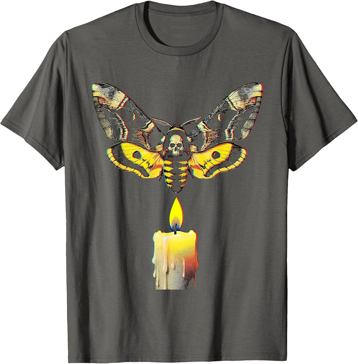 Punk Rock Moth and Candle Flame Graphic T-Shirt - Asphalt Grey