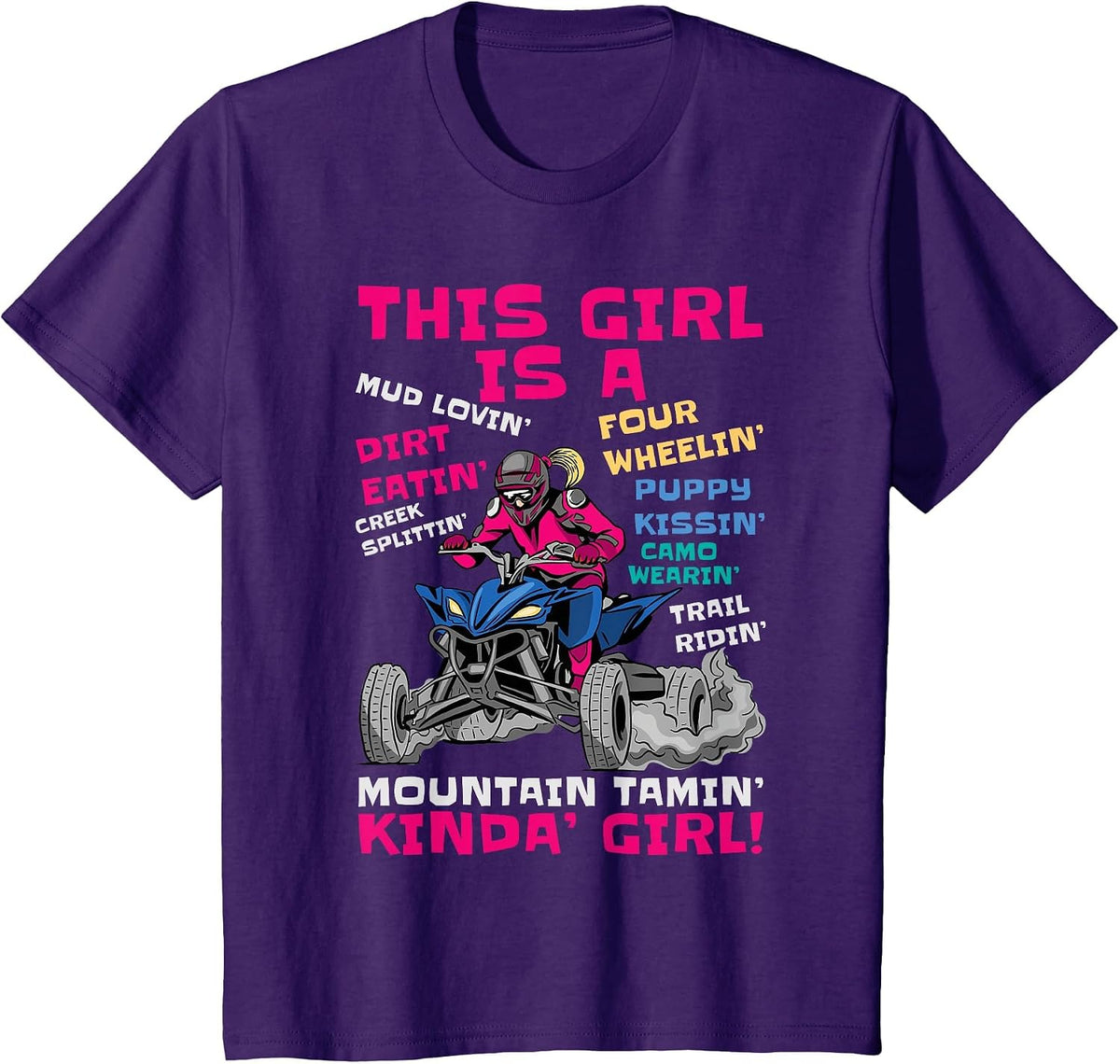 Funny ATV Quad Bike Riding Girl All-Terrain Four Wheeler T-Shirt - Purple
