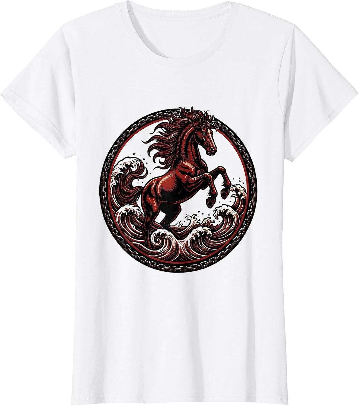 Women's Horse Galloping Through Ocean Waves Graphic T-Shirt - White