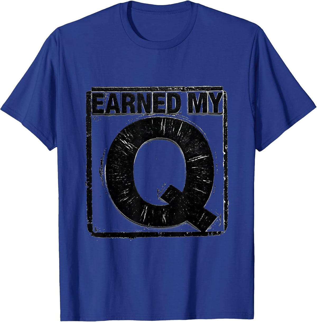 Men's Earned My Q Varsity Initial Monogram Alphabet Rubber Stamp T-Shirt - Royal Blue