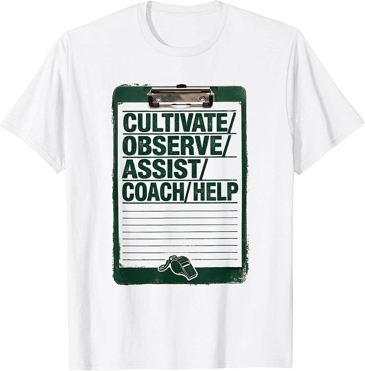Men's CULTIVATE OBSERVE ASSIST COACH HELP Rubber Stamp Coach T-Shirt - White