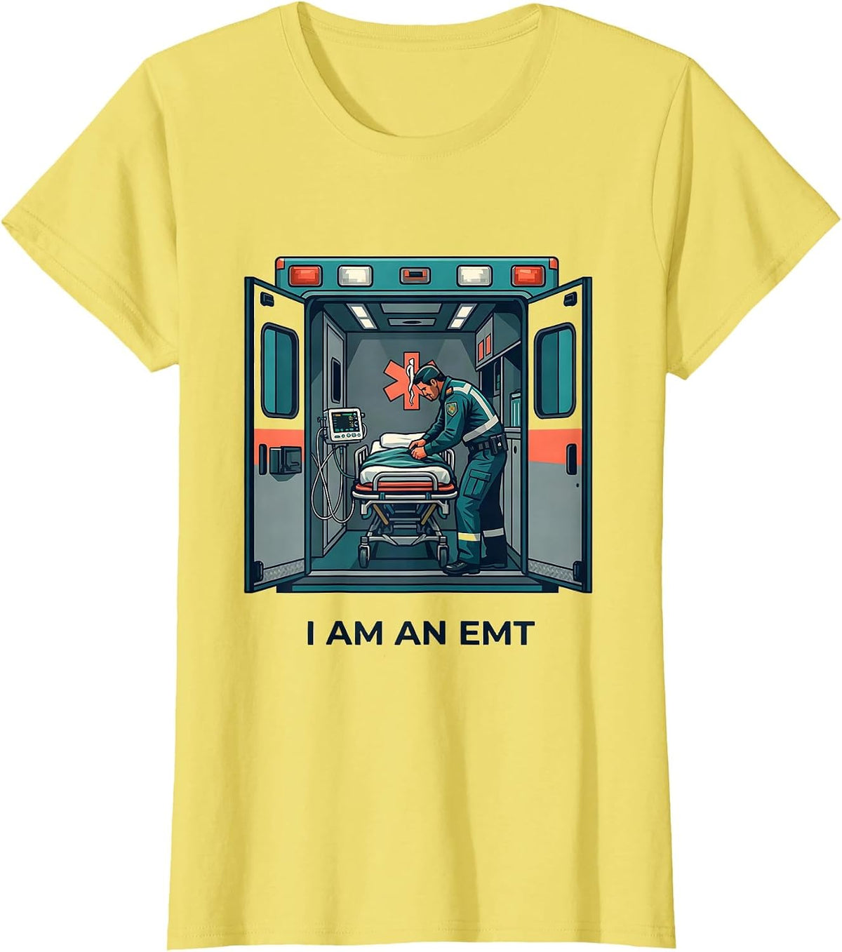 I Am an EMT Flat Vector EMS Paramedic First Responder Gift T-Shirt - Lemon Yellow