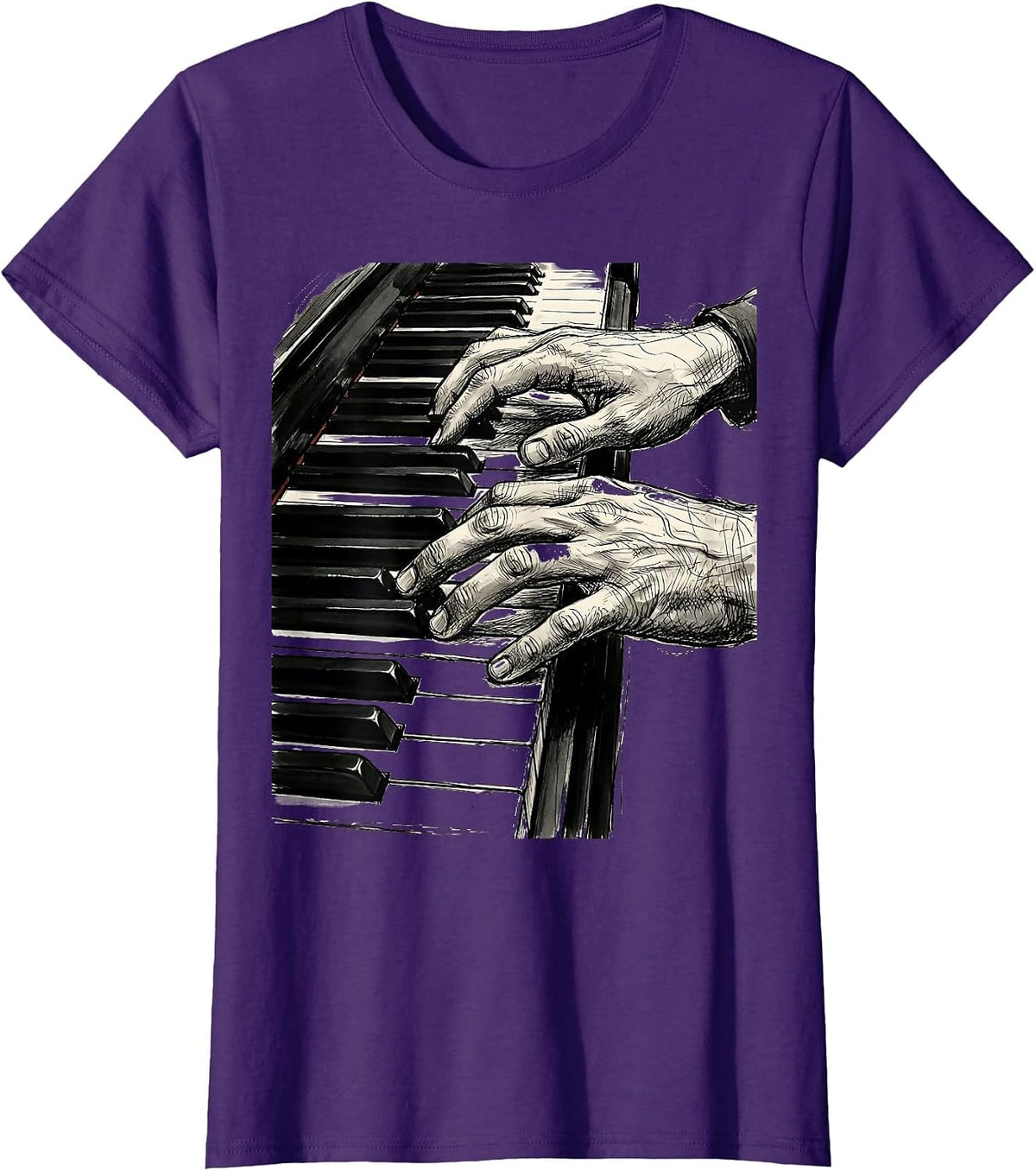 Women's Music Teacher Grand Piano Keys Illustration T-Shirt - Purple