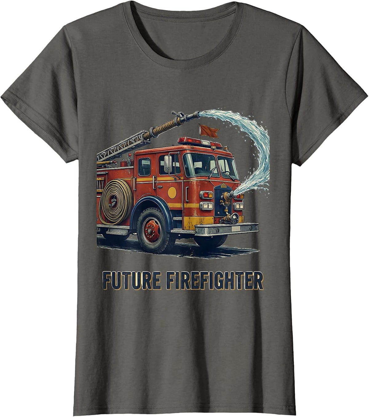 Women's Future Firefighter Vintage Toddler Boy Fire Truck Birthday T-Shirt - Asphalt Grey