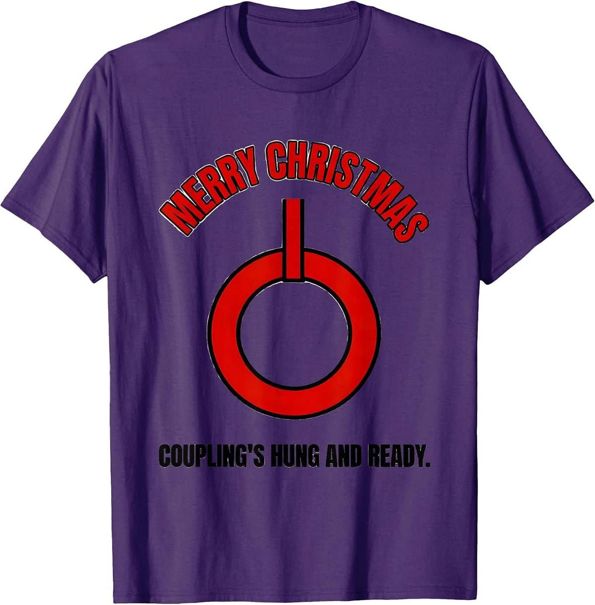 Merry Christmas, Coupling's Hung And Ready Firefighter Humor T-Shirt - Purple