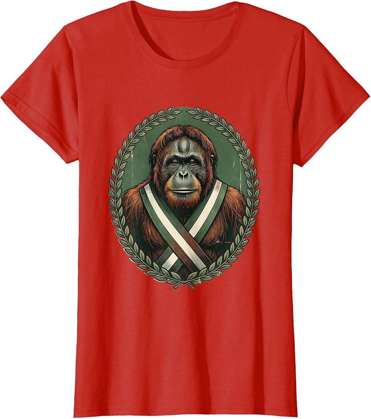 Vintage Orangutan Bust Comedic Monkey Meme Graphic T-Shirt - Red