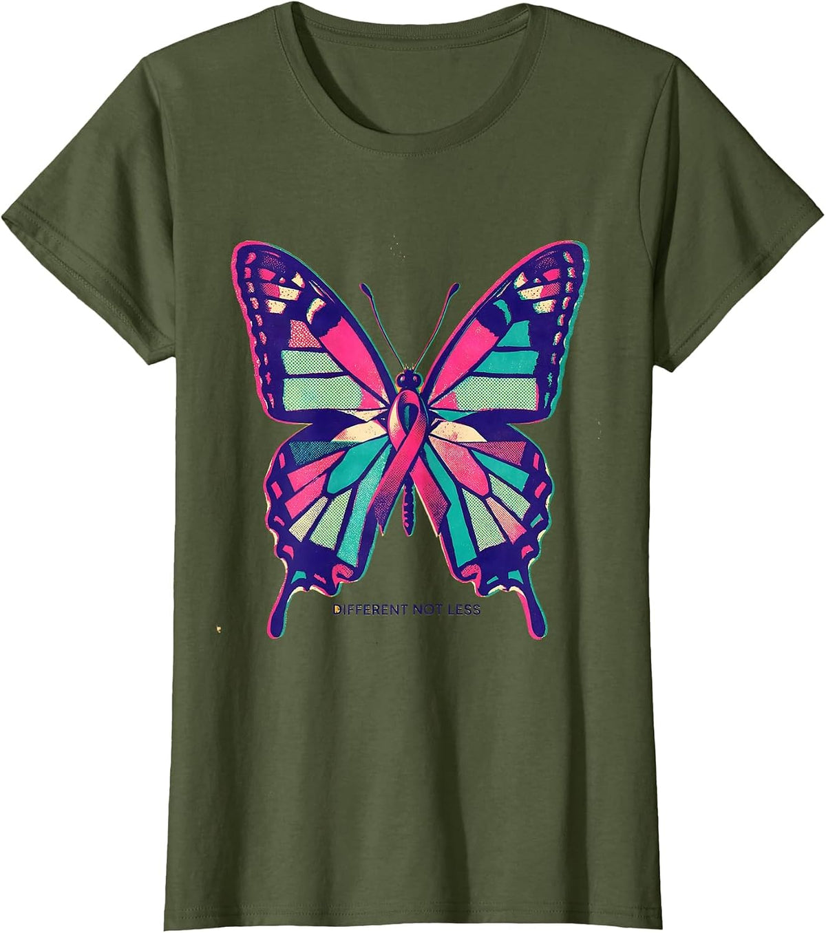 Women's Different Not Less Down Syndrome Awareness Design T-Shirt - Olive Green