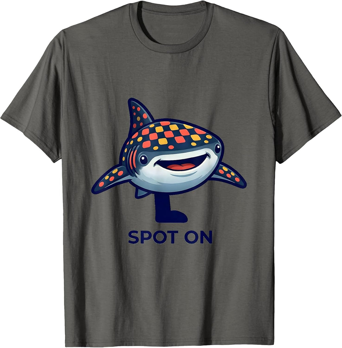 Men's Spot On Cheerful Whale Shark Mascot Ocean Wildlife Humor T-Shirt - Asphalt Grey