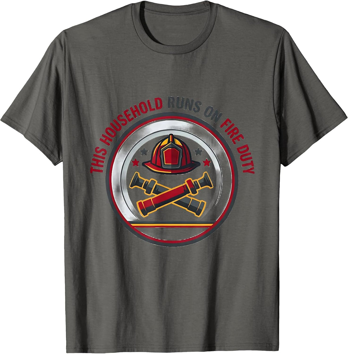 Men's This Household Runs On Fire Duty Funny Firefighter Family T-Shirt - Asphalt Grey