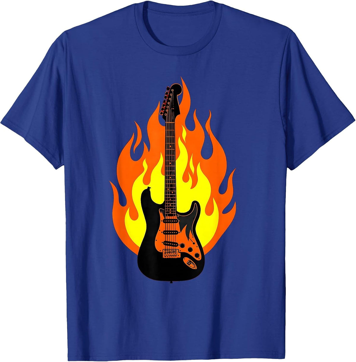 Men's Flaming Electric Guitar Classic Rock Illustration T-Shirt - Royal Blue