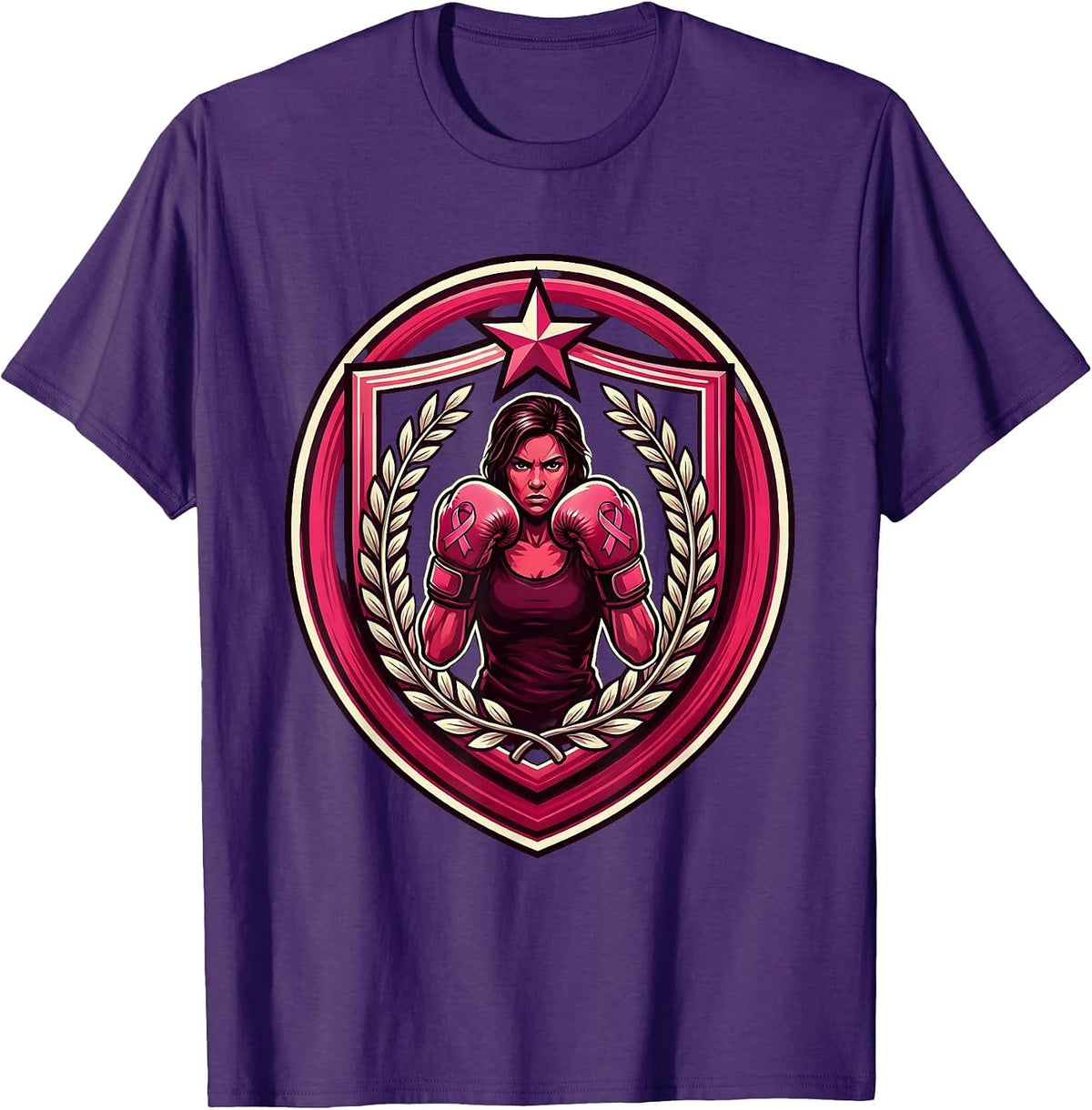 Breast Cancer Fighter Boxing Gloves Illustration T-Shirt - Purple