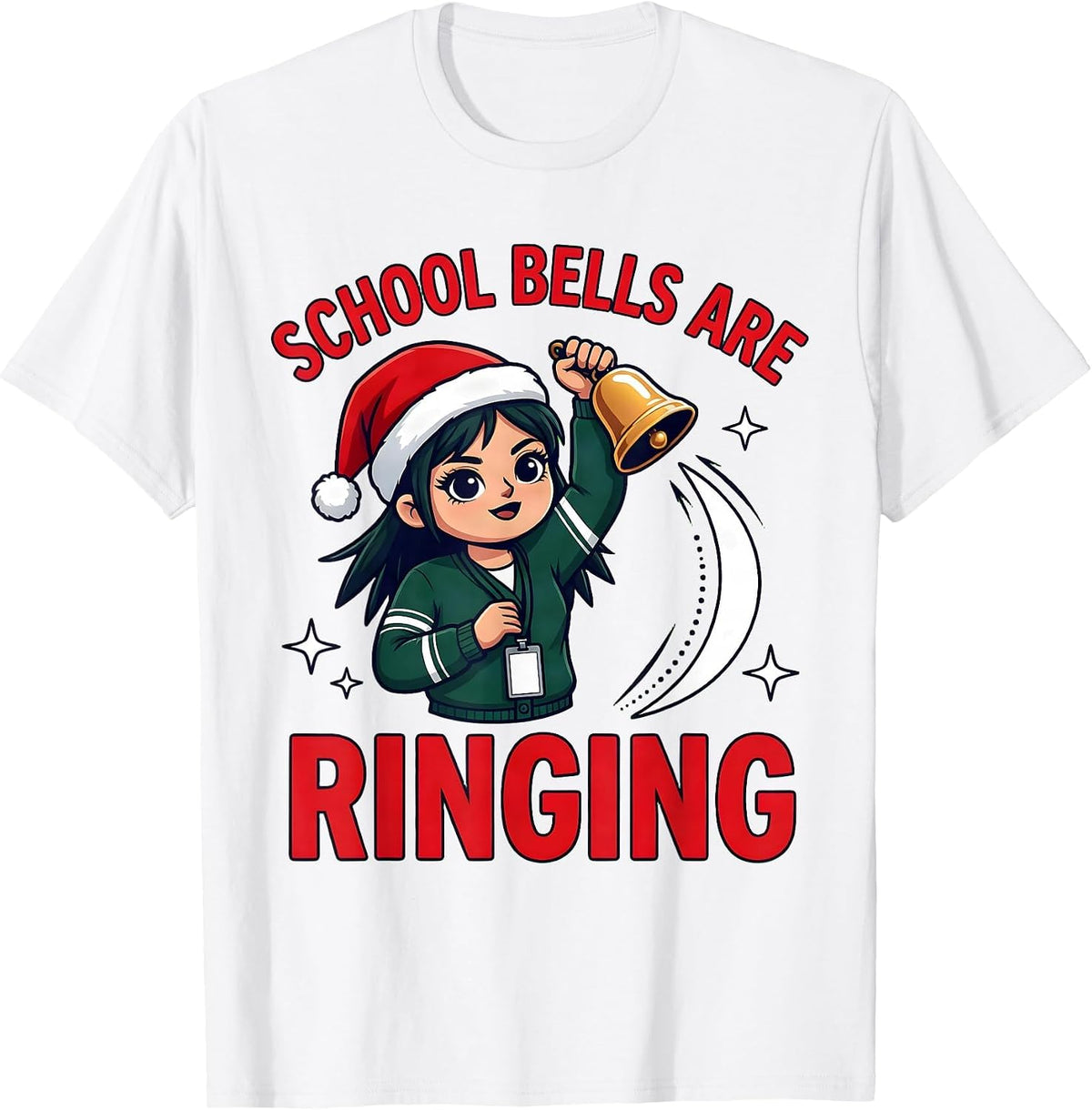 Men's SCHOOL BELLS ARE RINGING Funny Cartoon Teacher Christmas T-Shirt - White