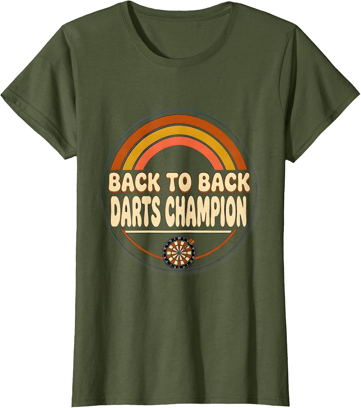 Women's Back To Back Darts Champion Retro 70s Sports Fan Souvenir T-Shirt - Olive Green