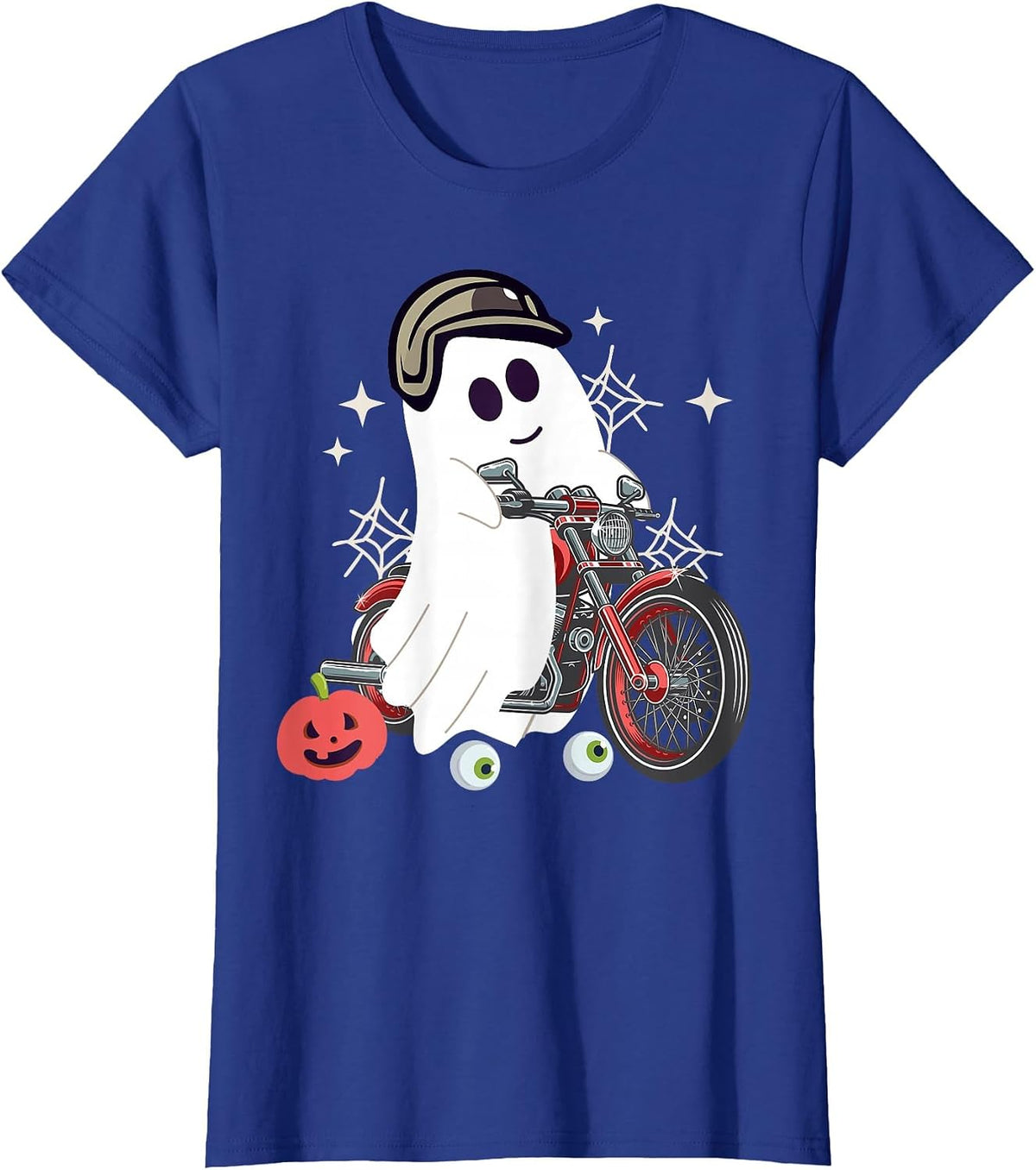 Classic Motorcycle Biker Halloween Ghost T-Shirt - Royal Blue