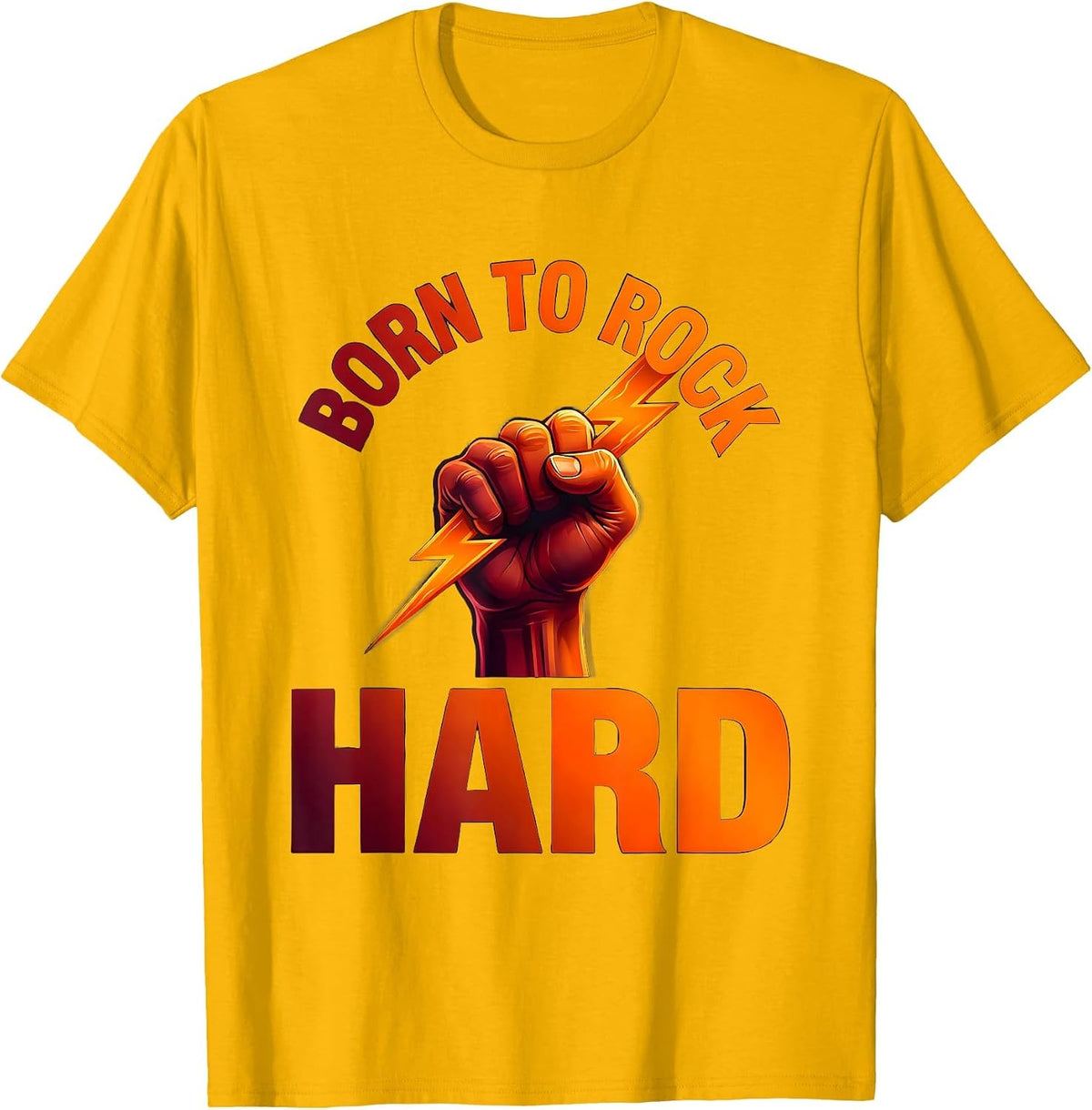 Born to Rock Hard Bold Rock Music Design T-Shirt - Golden Yellow