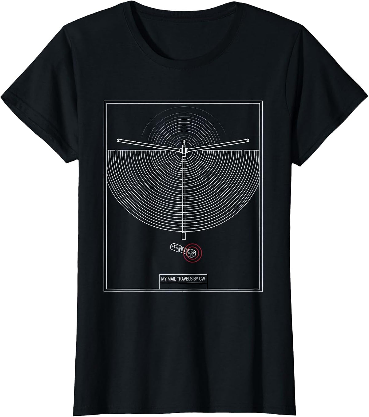 My Mail Travels By CW Technical Blueprint Ham Radio Operator T-Shirt - Black