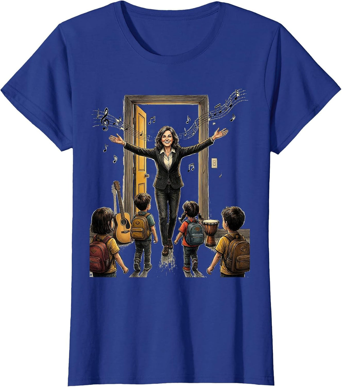 Women's Music Teacher Welcoming Students Back to School T-Shirt - Royal Blue
